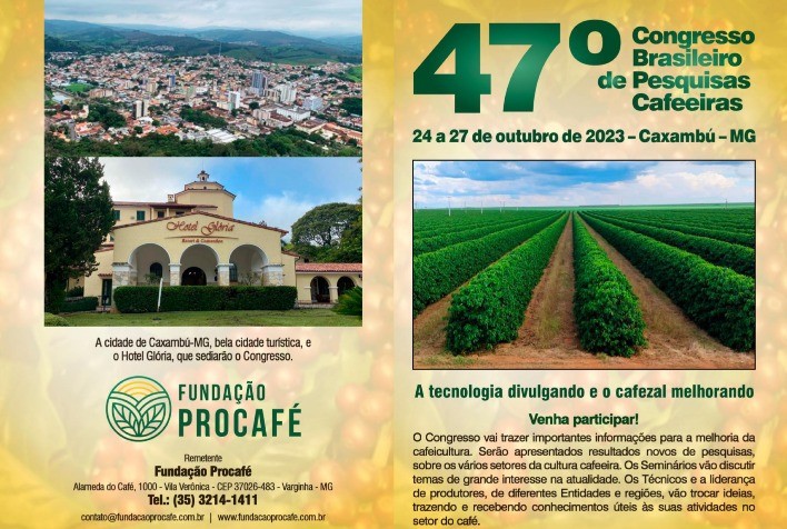 Congresso Brasileiro de Pesquisas Cafeeiras vai ser de 24 a 27 de outubro/2023