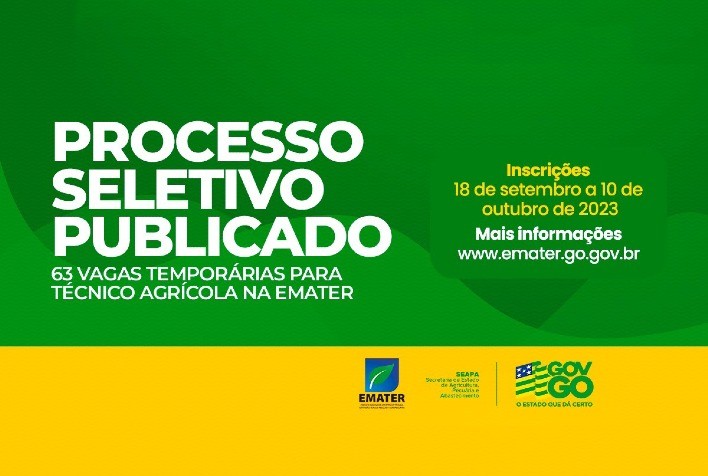 Governo de Goiás publica edital de processo seletivo com 63 vagas temporárias para Emater