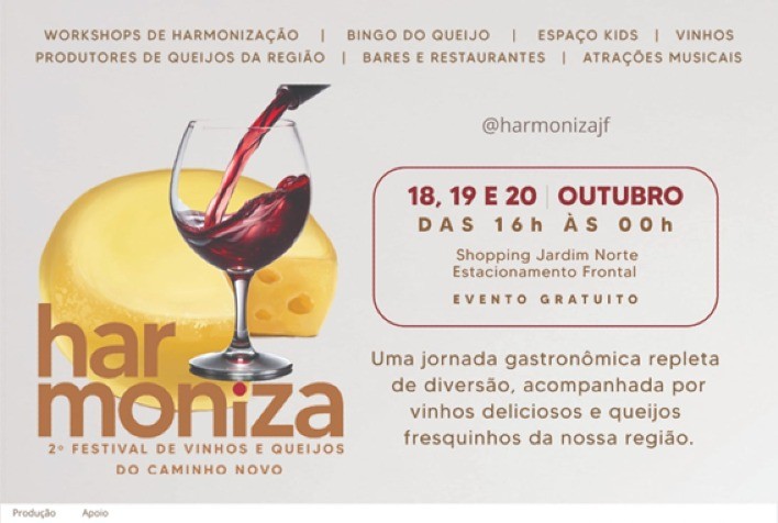 Harmoniza: II Festival de Vinhos e Queijos do Caminho Novo ocorre em Juiz de Fora nos dias 18, 19 e 20 de outubro