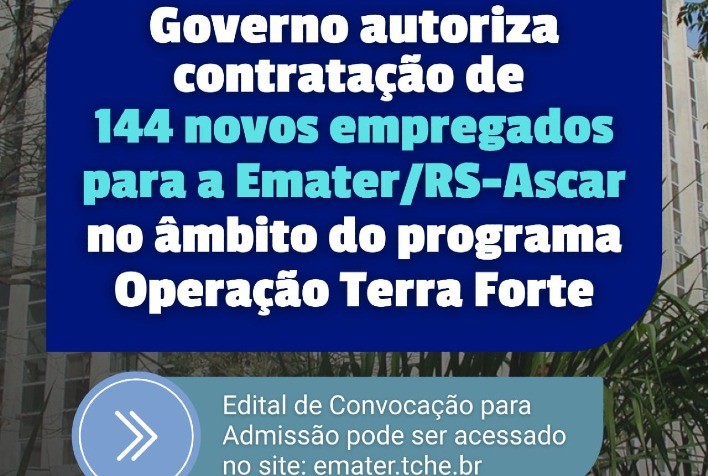 Emater/RS-Ascar abre processo seletivo para 144 vagas em todo o estado