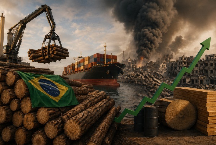 Guerra no Oriente Médio derruba exportações de madeira do Brasil e eleva custos no setor florestal