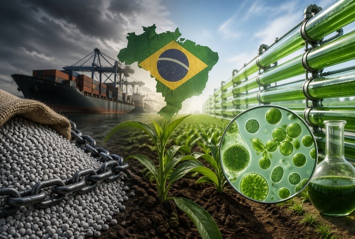 Crise de fertilizantes expõe dependência do Brasil e impulsiona microalgas como alternativa sustentável