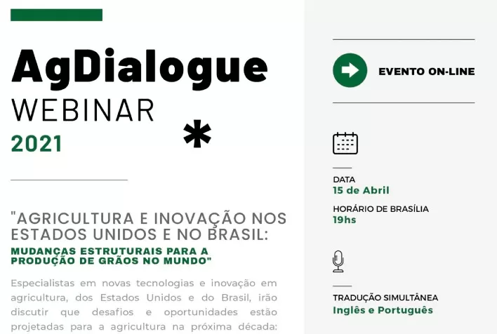 Webinar “Agricultura e Inovação nos EUA e no Brasil” no dia 15 de abril, às 19h, discute desafios da produção global de grãos