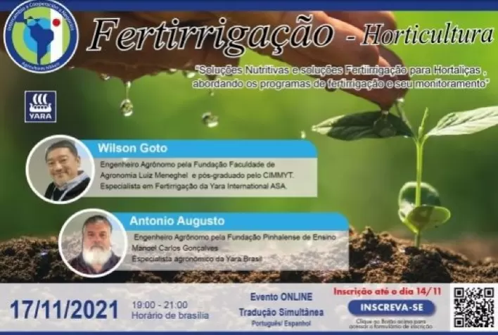 Fertirrigação é tema de palestra online da Yara em seminário do Ministério da Agricultura, Silvicultura e Pesca do Japão