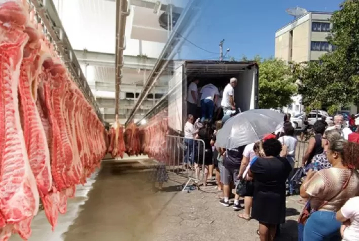 Suinocultores pedem socorro e distribuem 10 toneladas de carne suína em SC