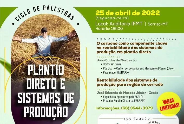 CAT Sorriso e FEBRAPDP promovem palestras gratuitas sobre plantio direto e sistemas de produção