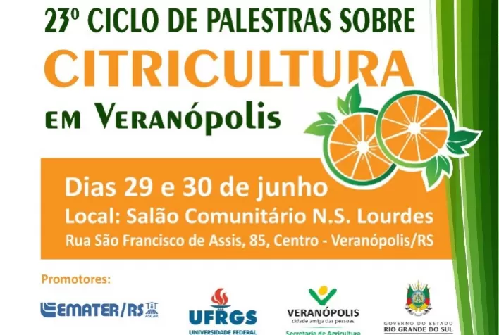 23º Ciclo de Palestras sobre Citricultura acontece no final do mês em Veranópolis