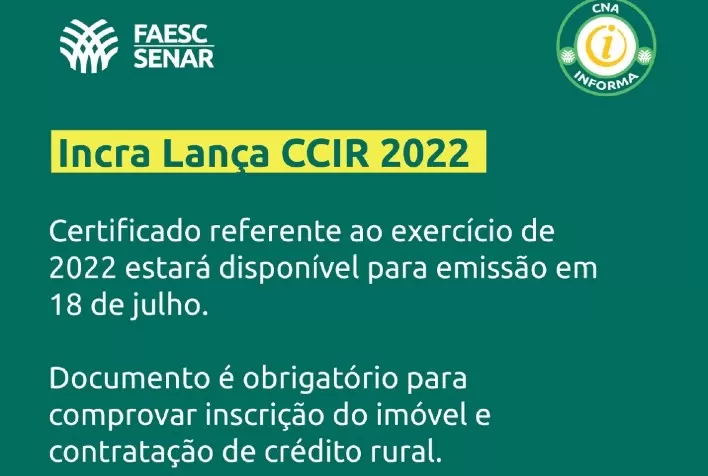 Certificado de Cadastro de Imóveis Rurais poderá ser emitido a partir do dia 18 deste mês