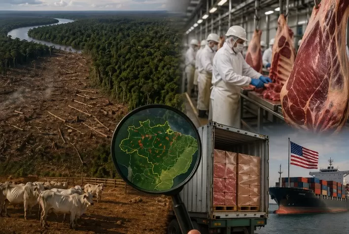 Exportação de carne bovina aos EUA expõe frigoríficos brasileiros a até 2,8 milhões de hectares de risco de desmatamento na Amazônia Legal