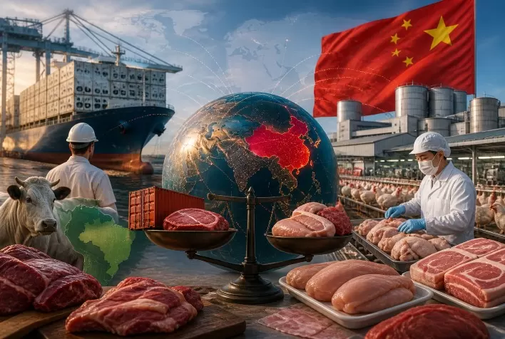 China avança no mercado global de carnes e eleva concorrência com exportadores como o Brasil