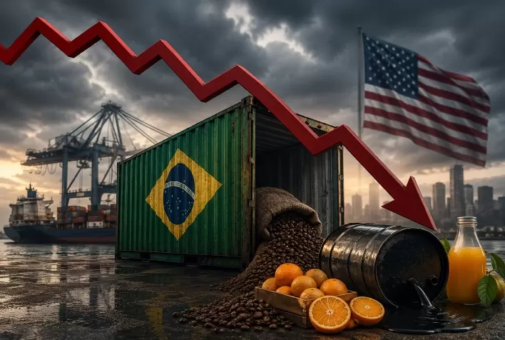 Exportações do Brasil para os EUA despencam em 2026 e agronegócio sente impacto em café, petróleo e suco de laranja