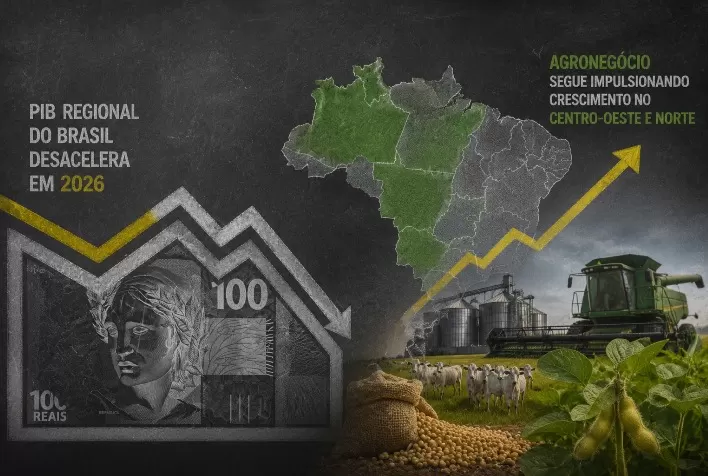 PIB regional do Brasil desacelera em 2026, mas agronegócio segue impulsionando crescimento no Centro-Oeste e Norte