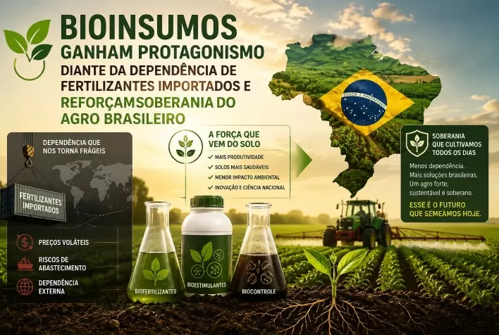 Bioinsumos ganham protagonismo diante da dependência de fertilizantes importados e reforçam soberania do agro brasileiro
