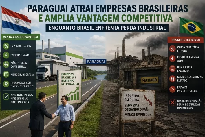 Paraguai atrai empresas brasileiras e amplia vantagem competitiva enquanto Brasil enfrenta perda industrial