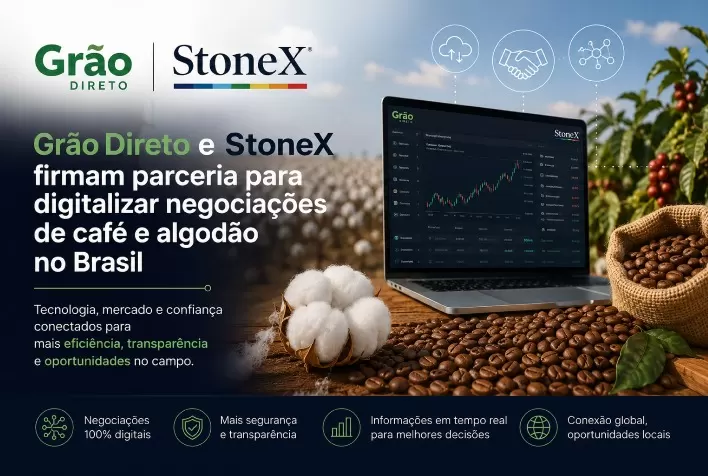 Grão Direto e StoneX firmam parceria para digitalizar negociações de café e algodão no Brasil