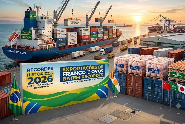 Exportações de frango e ovos batem recordes em 2026 e reforçam força da avicultura brasileira no mercado internacional