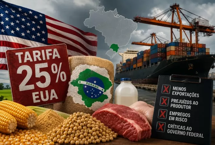 Tarifa dos EUA de 25% ameaça exportações do agro do Paraná e gera críticas ao governo federal