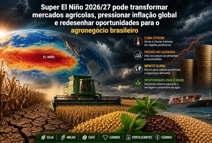 Super El Niño 2026/27 pode transformar mercados agrícolas, pressionar inflação global e redesenhar oportunidades para o agronegócio brasileiro