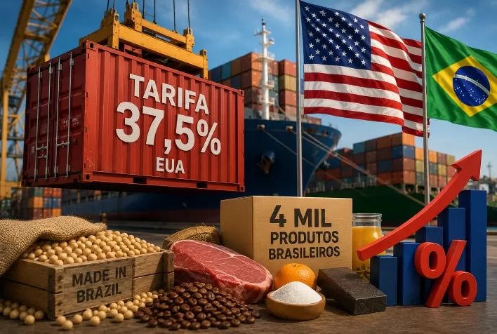 Tarifa dos EUA atinge 4 mil produtos brasileiros e eleva custo para 37,5% em grande parte das exportações
