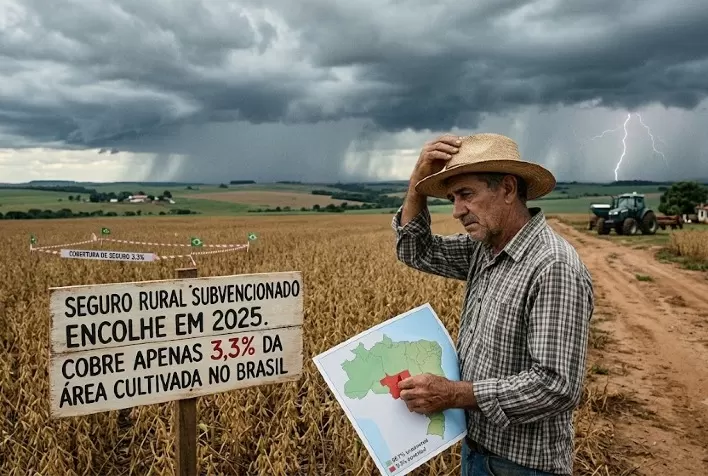 Seguro rural subvencionado encolhe em 2025 e cobre apenas 3,3% da área cultivada no Brasil