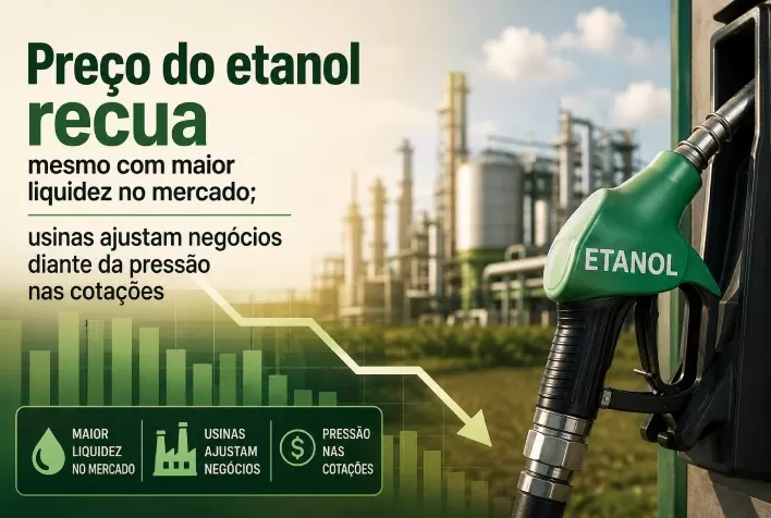 Preço do etanol recua mesmo com maior liquidez no mercado; usinas ajustam negócios diante da pressão nas cotações