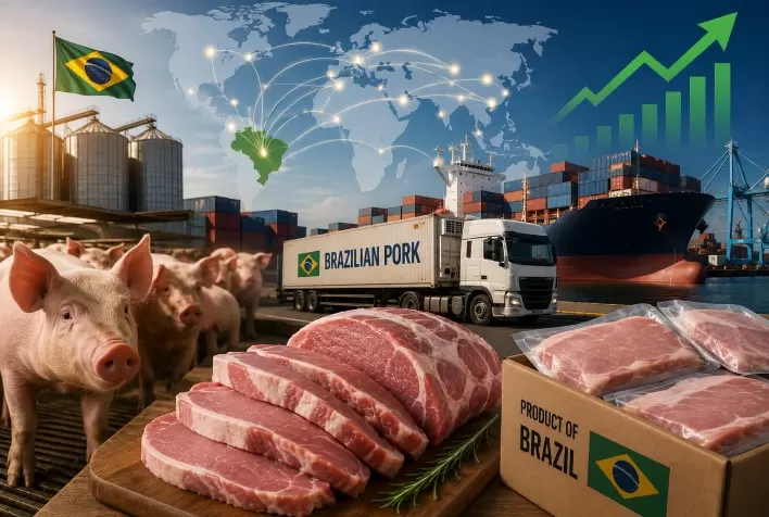 Produção e exportações de carne suína do Brasil avançam em 2026 e reforçam protagonismo no mercado global