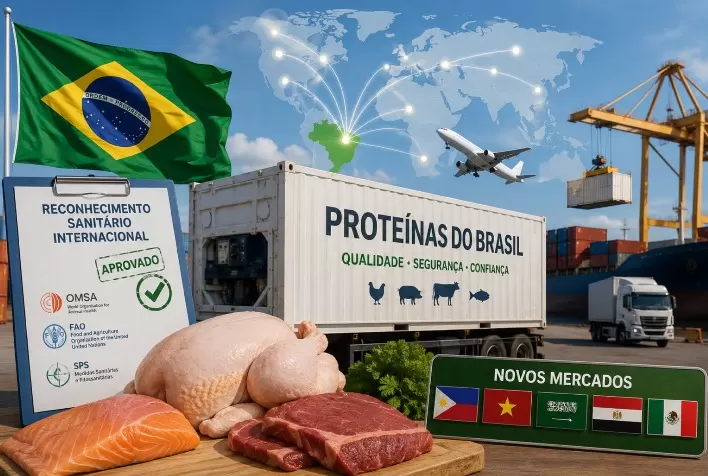 Brasil amplia reconhecimento sanitário internacional e fortalece exportações de proteínas em 2026