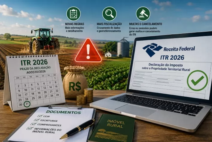 ITR 2026: Receita Federal muda regras da declaração e produtores rurais precisam atenção para evitar cancelamento e multas