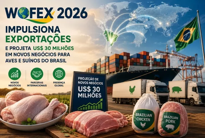 WOFEX 2026 impulsiona exportações e projeta US$ 30 milhões em novos negócios para aves e suínos do Brasil