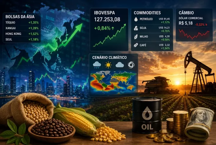Bolsas globais sobem na Ásia, Ibovespa avança e commodities monitoram petróleo, dólar e cenário climático