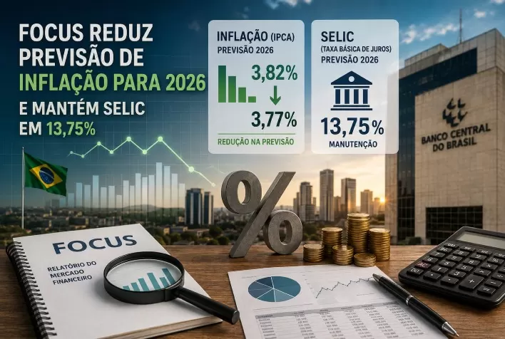Focus reduz previsão de inflação para 2026 e mantém Selic em 13,75%