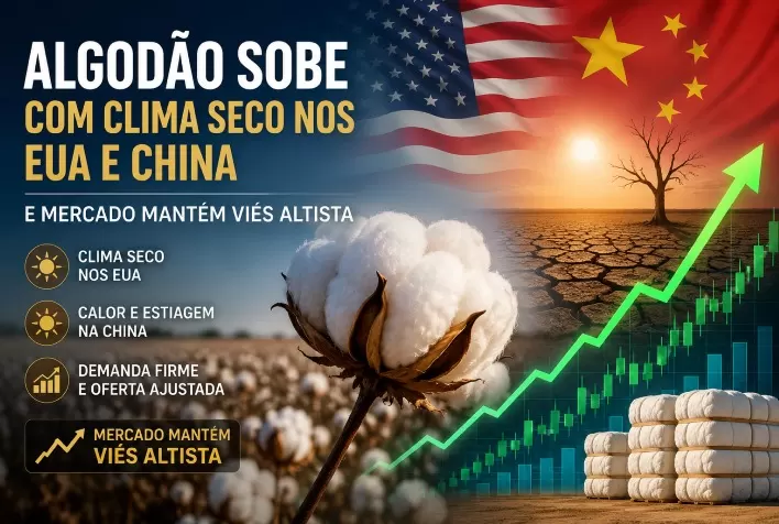 Algodão sobe com clima seco nos EUA e China e mercado mantém viés altista