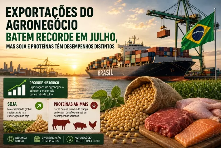 Exportações do agronegócio batem recorde em julho, mas soja e proteínas têm desempenhos distintos