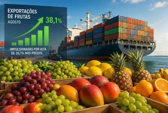 Exportações de frutas sobem 38,1% em agosto, impulsionadas por alta de 35,1% nos preços