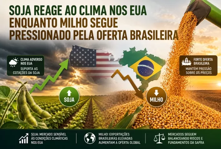 Soja reage ao clima nos EUA enquanto milho segue pressionado pela oferta brasileira