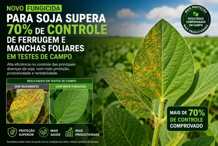 Novo fungicida para soja supera 70% de controle de ferrugem e manchas foliares em testes de campo