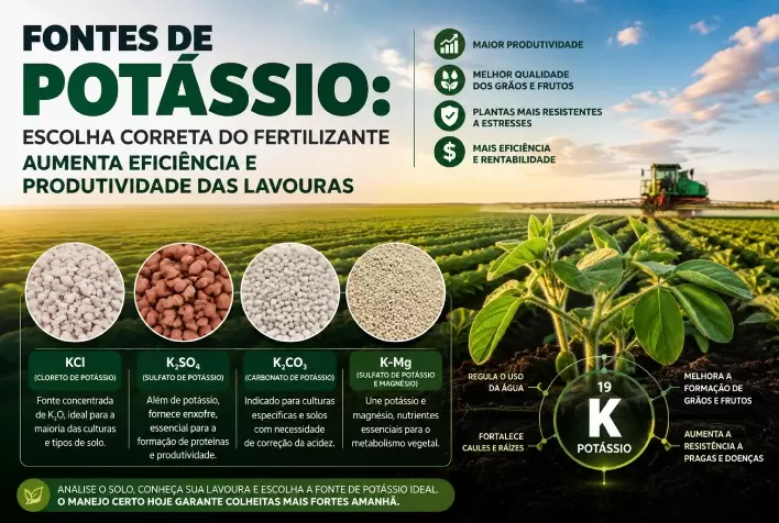 Fontes de potássio: escolha correta do fertilizante aumenta eficiência e produtividade das lavouras