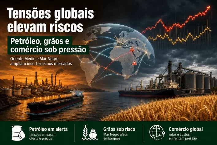 Tensões no Oriente Médio e no Mar Negro elevam riscos para petróleo, grãos e comércio global