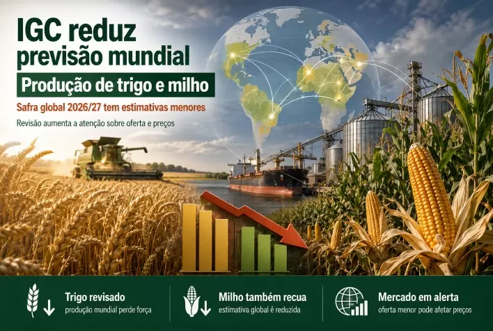 IGC reduz previsão para produção mundial de trigo e milho na safra 2026/27