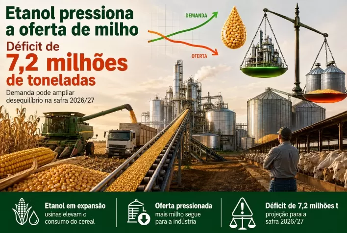 Etanol pressiona oferta de milho e déficit pode saltar para 7,2 milhões de toneladas em 2026/27