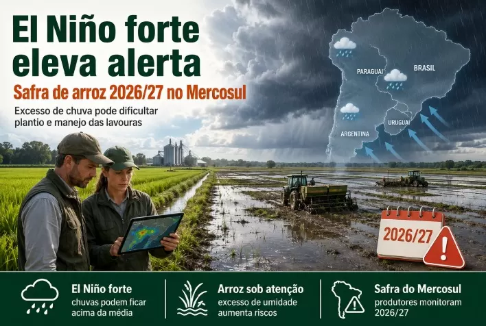 El Niño forte eleva alerta para safra de arroz 2026/27 no Mercosul