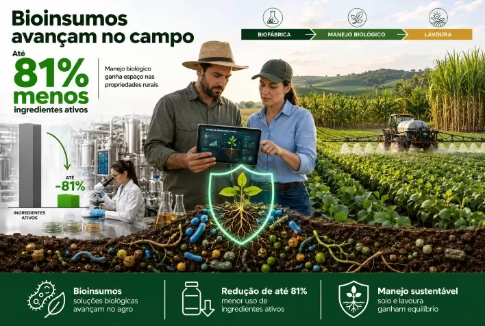 Bioinsumos avançam no campo e reduzem em até 81% o uso de ingredientes ativos em propriedades rurais