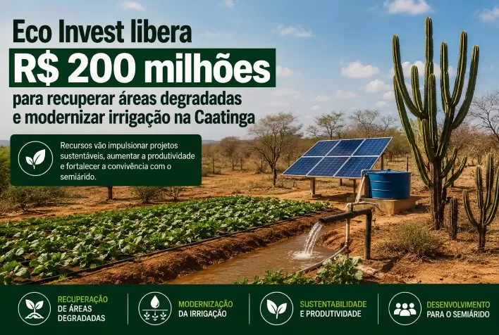 Eco Invest libera R$ 200 milhões para recuperar áreas degradadas e modernizar irrigação na Caatinga