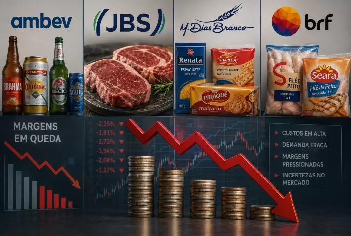 Balanços de Ambev, JBS, M. Dias Branco e MBRF revelam pressão sobre margens no setor de alimentos
