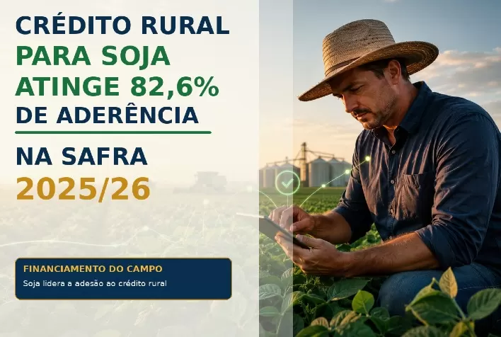 Crédito rural para soja atinge 82,6% de aderência na safra 2025/26