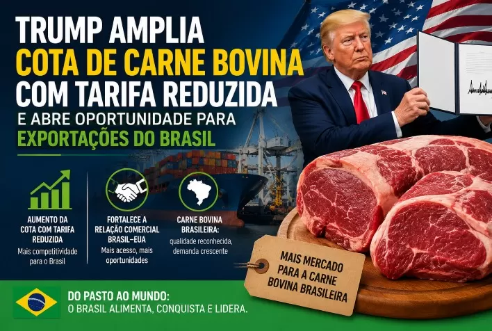 Trump amplia cota de carne bovina com tarifa reduzida e abre oportunidade para exportações do Brasil