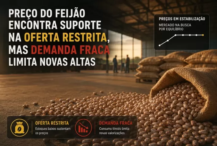 Preço do feijão encontra suporte na oferta restrita, mas demanda fraca limita novas altas