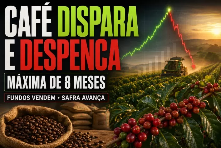 Café dispara a máximas de oito meses, mas despenca com vendas de fundos e avanço da safra brasileira