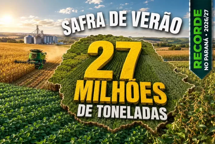 Safra de verão 2026/27 pode atingir recorde de 27 milhões de toneladas no Paraná