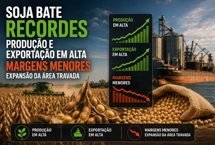Soja brasileira deve bater recordes de produção e exportação, mas margens menores travam expansão da área